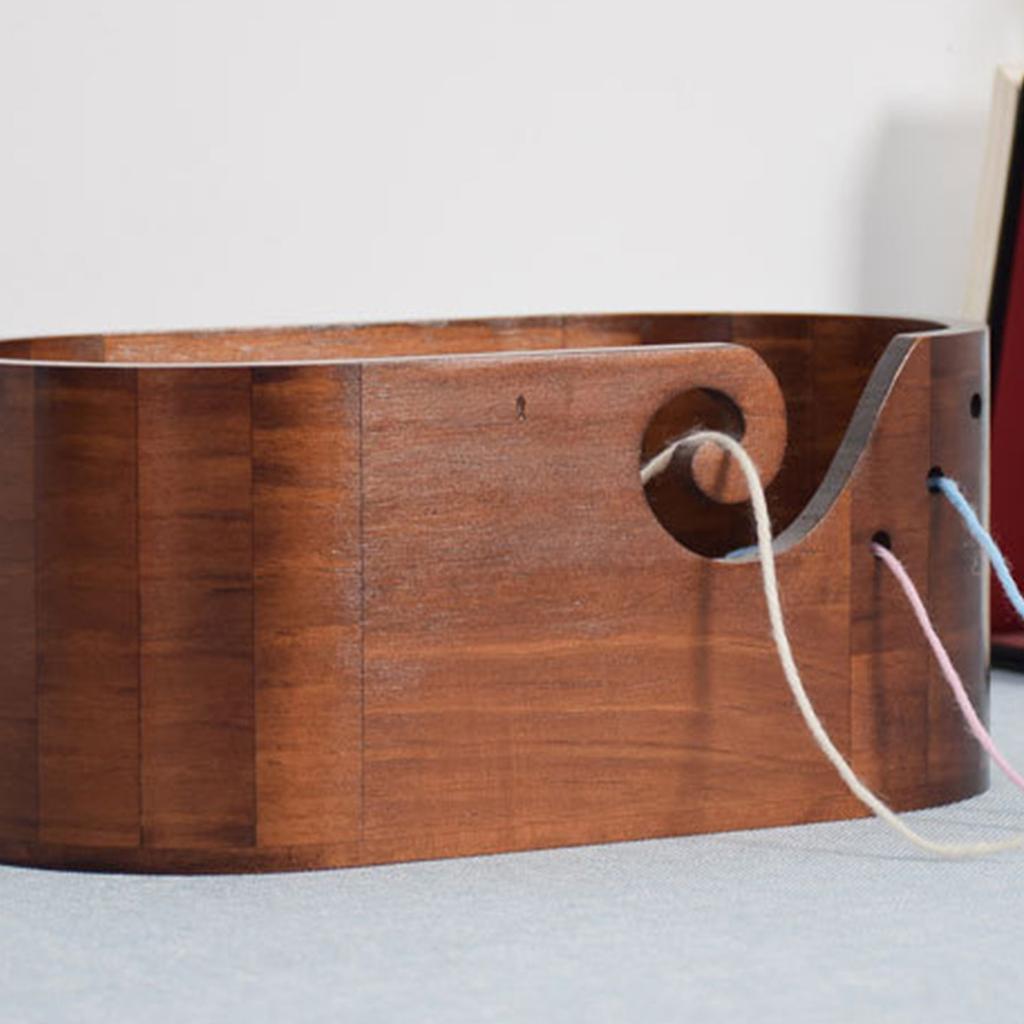 Wood Yarn Bowl with Holes Knitting Wool Holder Crochet Yarn Storage Bowl Embroidery Crocheting Storage Accessories