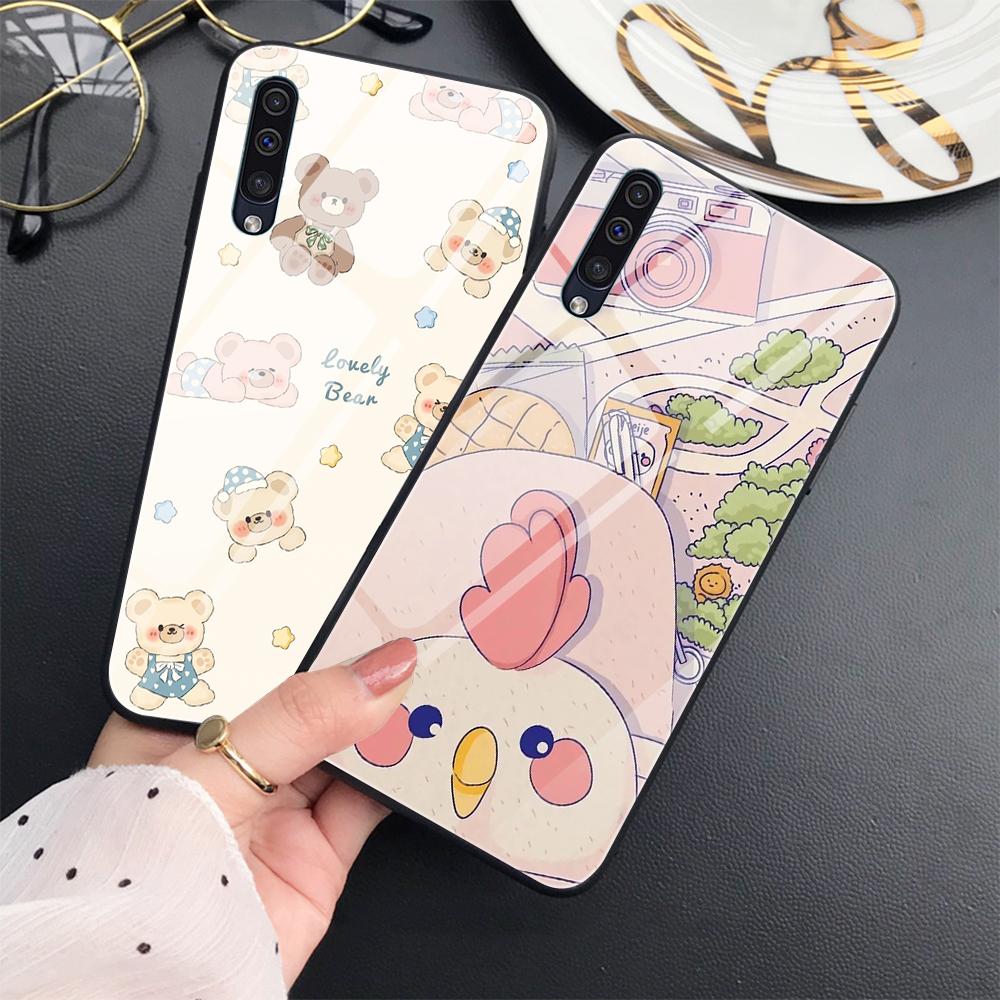 Cute Bear Case For Samsung Galaxy A52 A70 A71 A73 A53 A13 5g A03 A72 A22 A21s A03 Core A42 Tempered Glass Back Shell Covers
