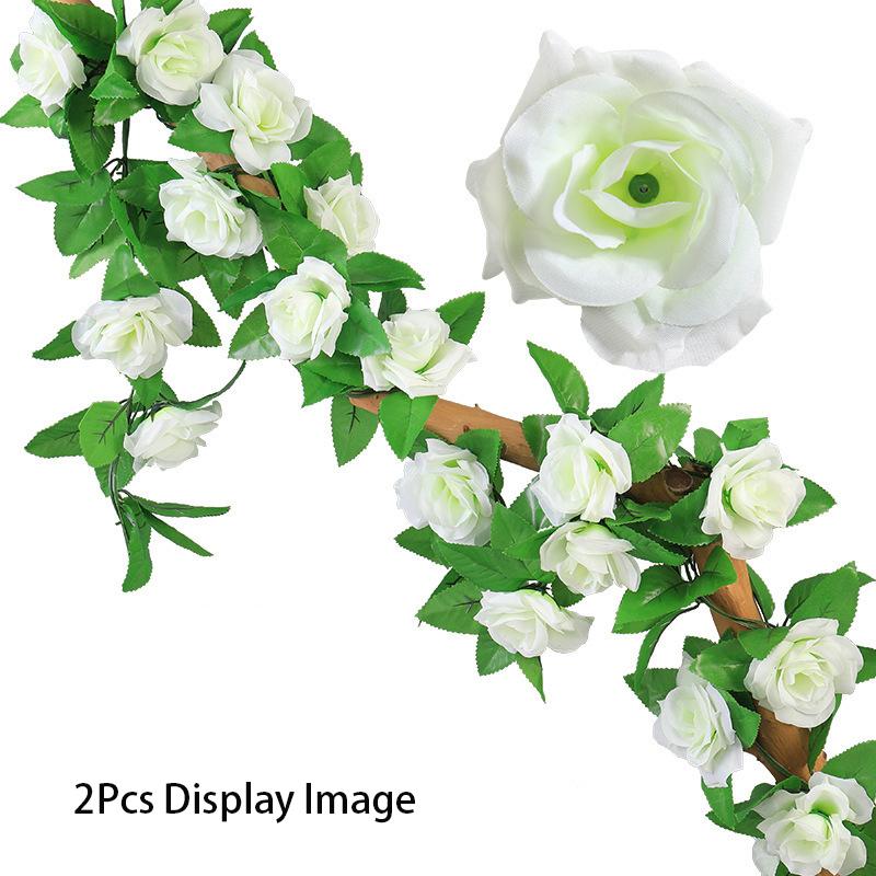 2Pcs 2.3M Rose Artificial Flowers Vine Fake Flower Head for Home Room Decor Garden Wall Wedding Decoration Outdoor Arch Ornament