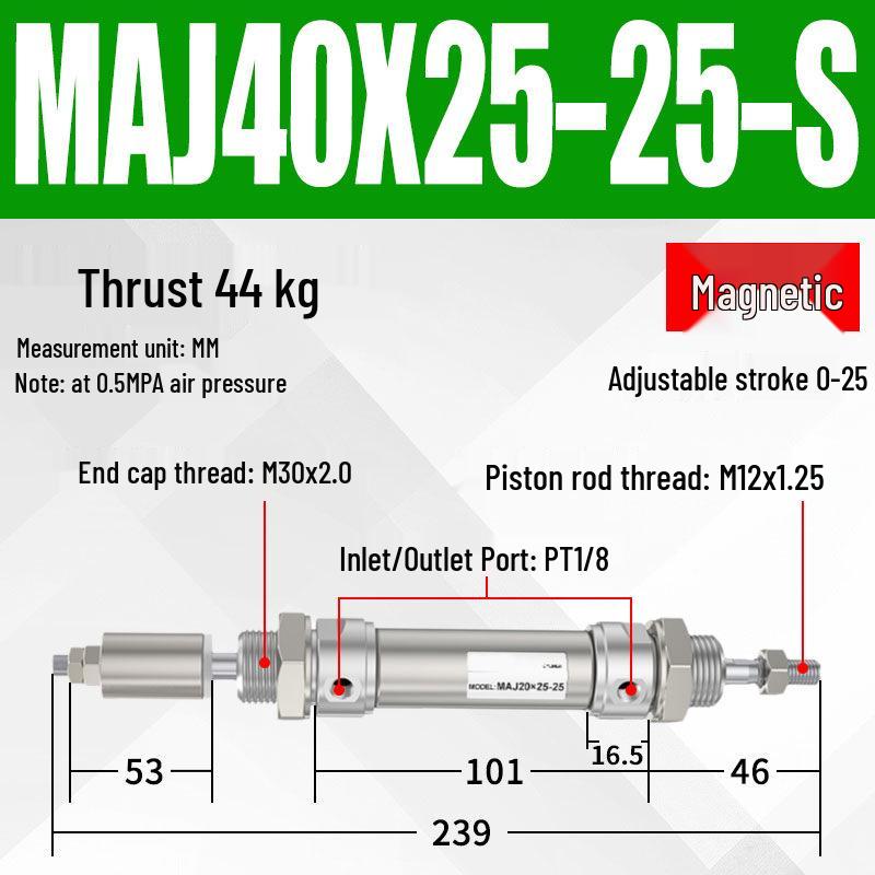 Adjustable Stroke Mini Stainless Steel Pneumatic Cylinder (maj16/20/25/32/40X100-25-50sca)