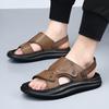 Mens Genuine Leather Slide Sandals Lightweight Breathable Beach Shoes With Backstrap