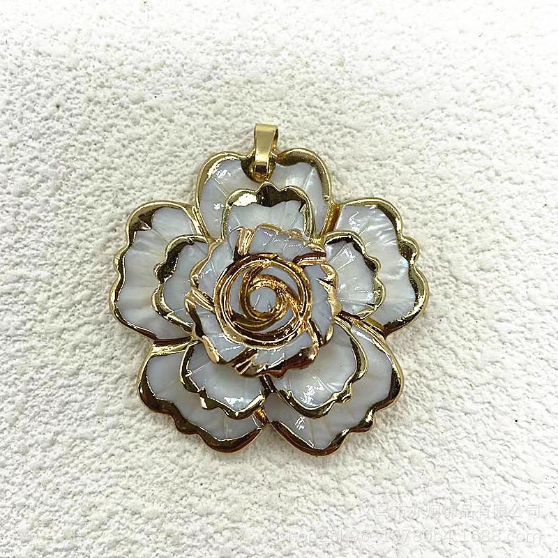 Gold Plated Camellia Shell Flower Pendant Necklace