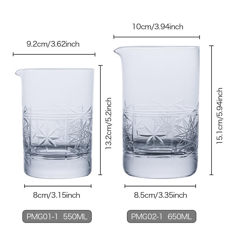 CRISON Handmade Crystal Glass Engraved Cocktail Mixing Cup, Cocktail Mixer, Bar Specific Cocktail Mixing Bar Tools Mixologist