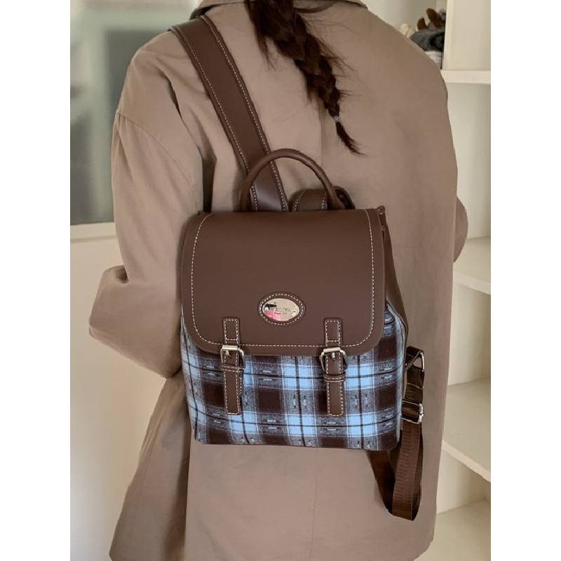 Plaid Backpack For Women Men Pu Material With Spacious Storage For Daily Use