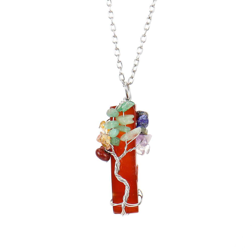 Natural Stone Irregular Crystal Strip Winding Gravel Tree Of Life Pendant Necklace N673