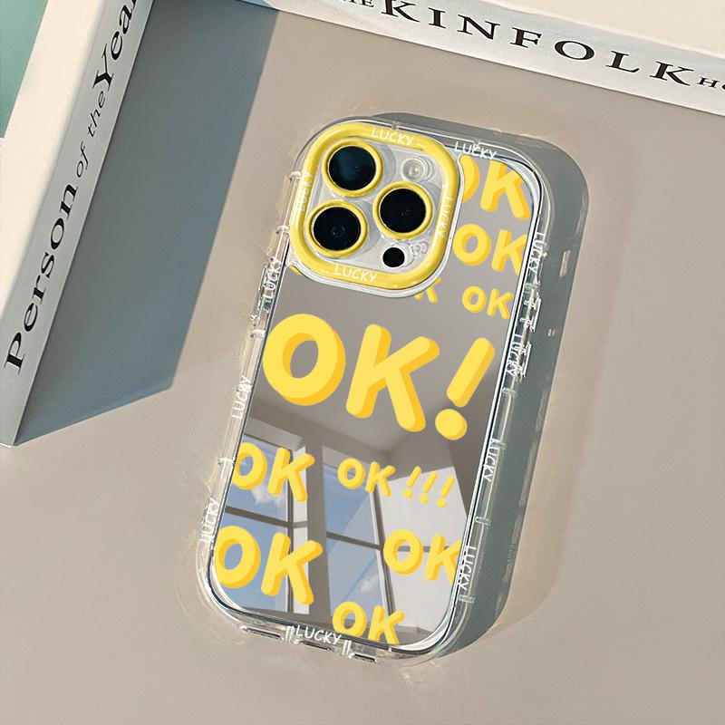 Yellow OK Mirror for Cream Shell for Apple 16promax Anti Drop for IPhone 14/12/11 Silicone 15plus