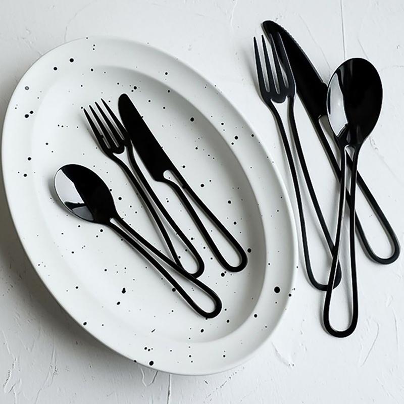 304 Stainless Steel Cutlery Set Black Flatware Western Dessert Forks Spoons Steak Knives Cake Spoon Knife Fork Spoon Set