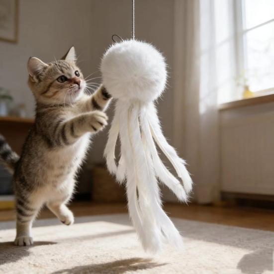 Fluffy Octopus Cat Toy, Faux Fur Octopus, Cat Wand Toy Replacement, Interactive Kitten Kicker Toy, Plush Enrichment Toy for Indoor Cats Stimulates