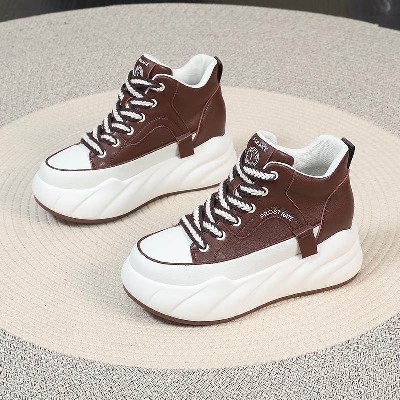 Damen Weiße Samtgefütterte High-Top Leder Schneestiefel: Größenerhöhend, Warme Winterbekleidung