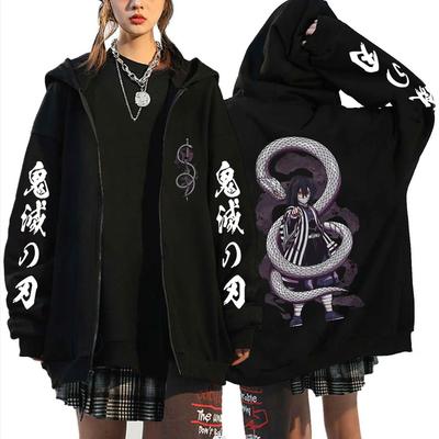 Anime Demon Slayer Schlangen-Hashira Iguro Obanai Grafikdruck Reißverschluss-Hoodie Herren Damen Mode Übergroße Reißverschlussjacke Sweatshirt