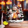 2D Flat Acrylic Bohemian Joyful Three Snowmen Desktop Decoration, Gifts and Green Pine, Torch, Suitable for Wall Decoration, Porch, Room, Villa, Accen