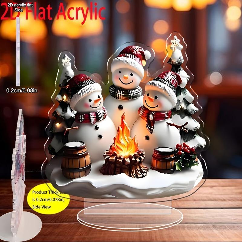 

2D Flat Acrylic Bohemian Joyful Three Snowmen Desktop Decoration, Gifts and Green Pine, Torch, Suitable for wall decoration, porch, room, villa, accen 20*20CM