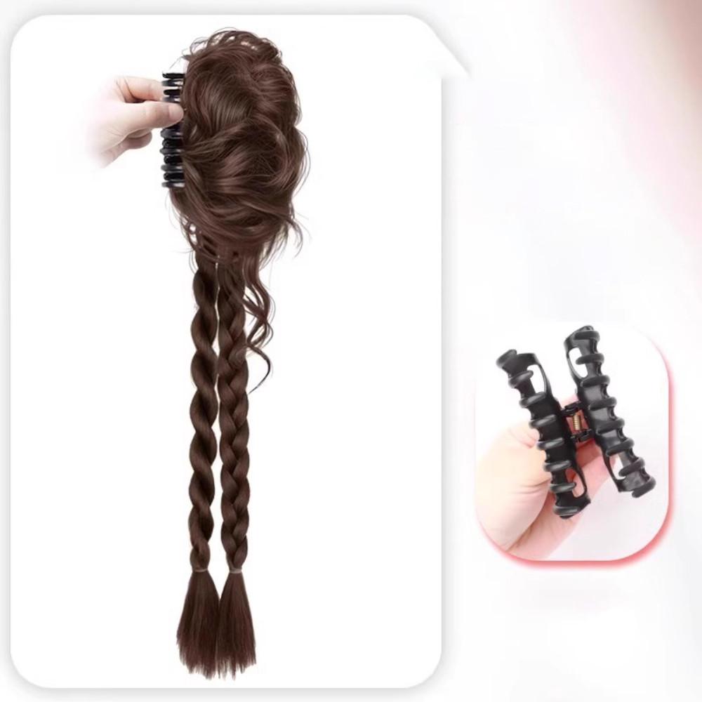 Women's clip-on Synthetic wig flower bud head twist braid natural simulation hair extensions playful sweet hair accessories