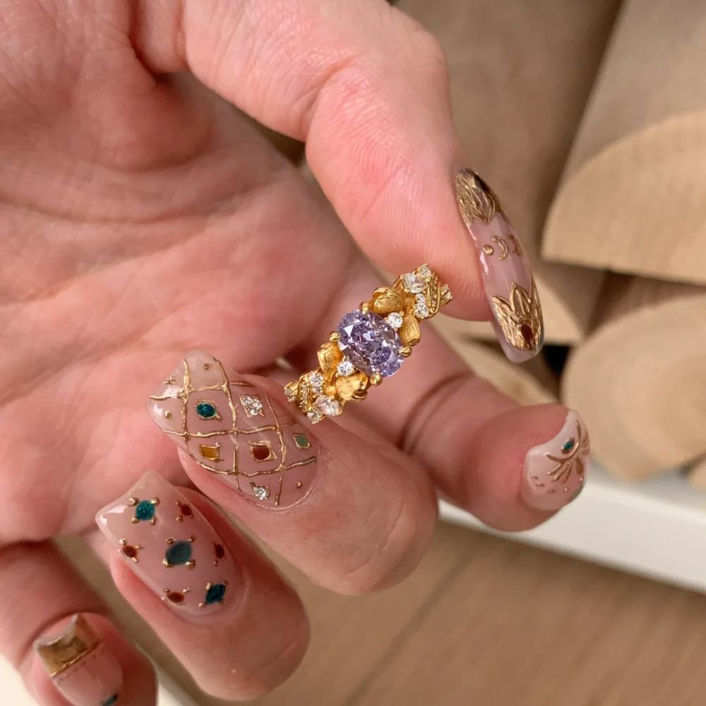 Vintage French Style Bauhinia Flower Ring for Women Handmade Brushed Minimalist Fashion Jewelry