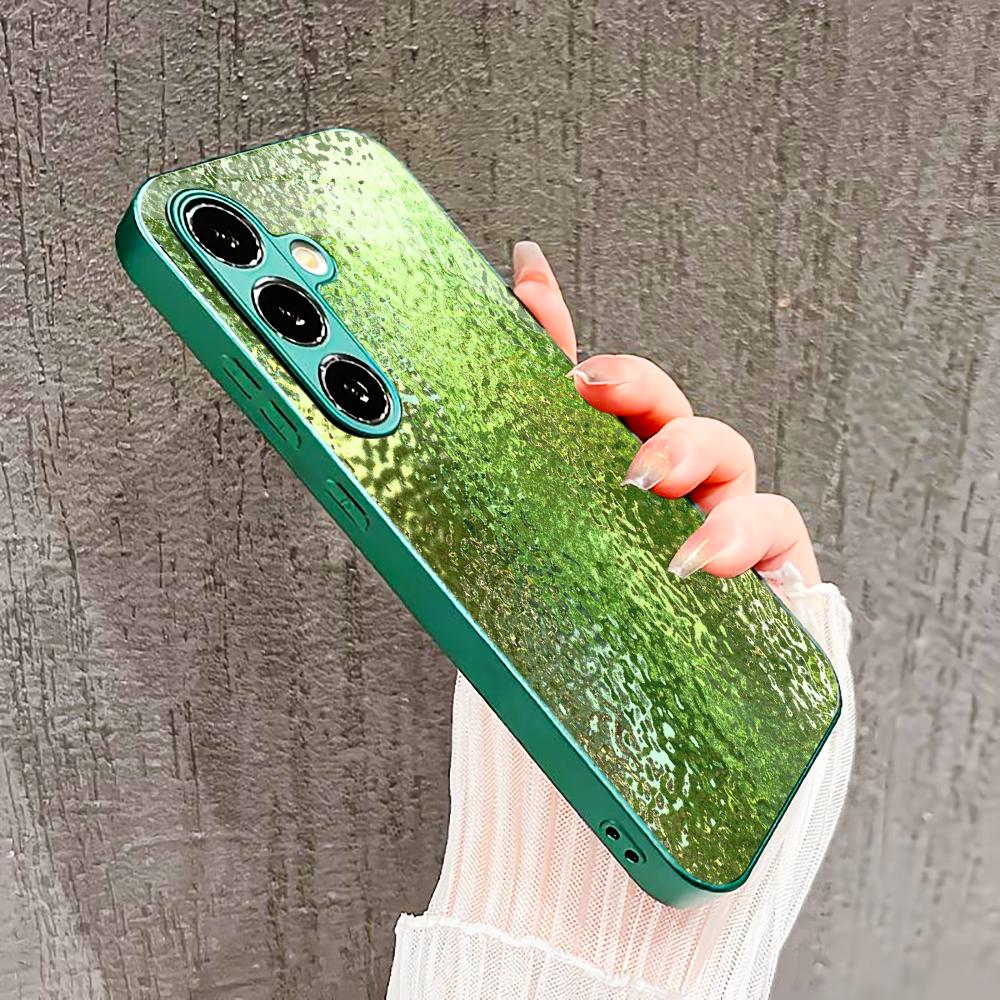 Luxury-lite glass Pattern Glass PhoneCase for Samsung Galaxy S26 S25 S24 S23 S22 FE Ultra Plus Built-in glass green Exquisite