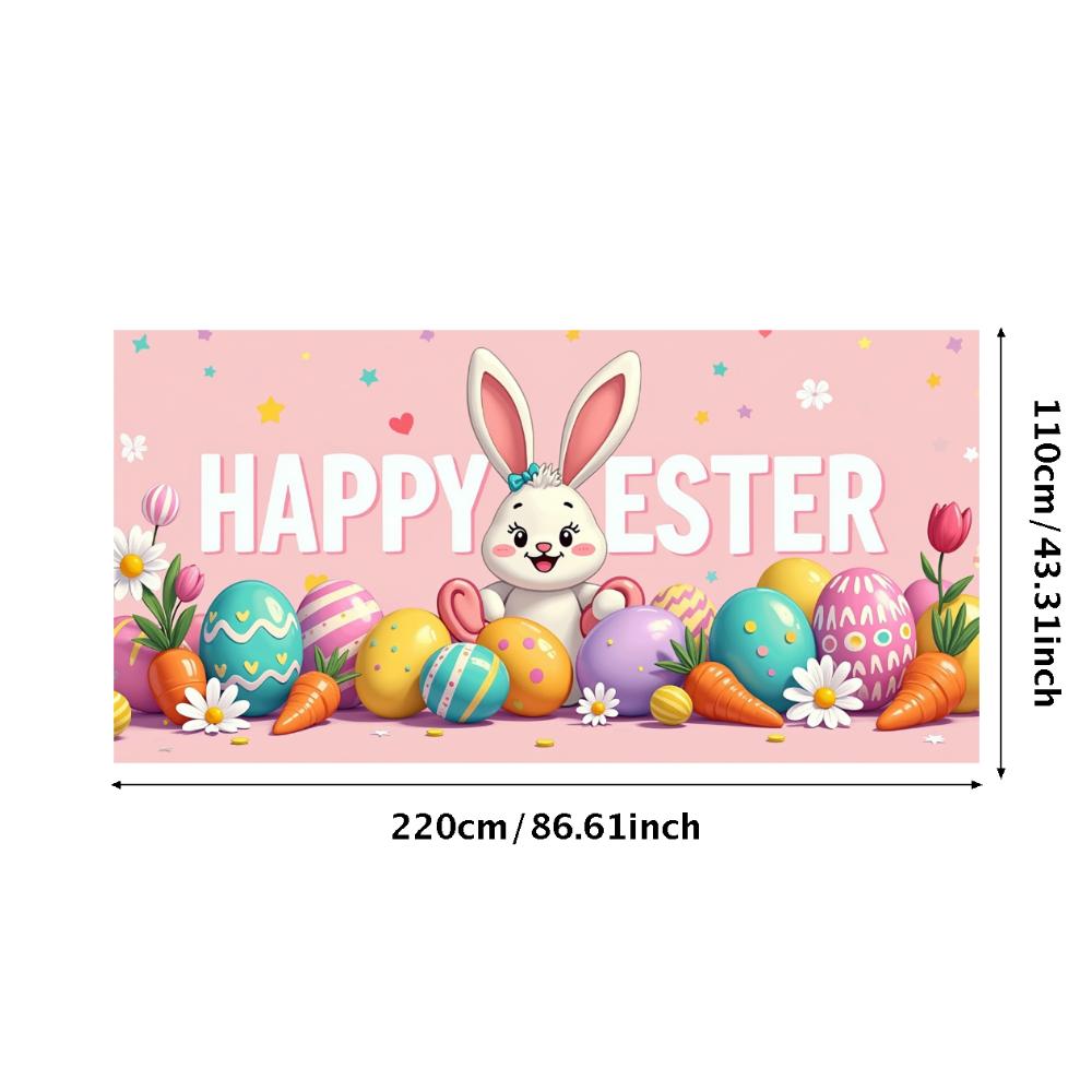 Happy Easter Banner Bunny Ears With Colorful Eggs Butterflies Backdrop Decorations Spring Celebration Background Party Supplies
