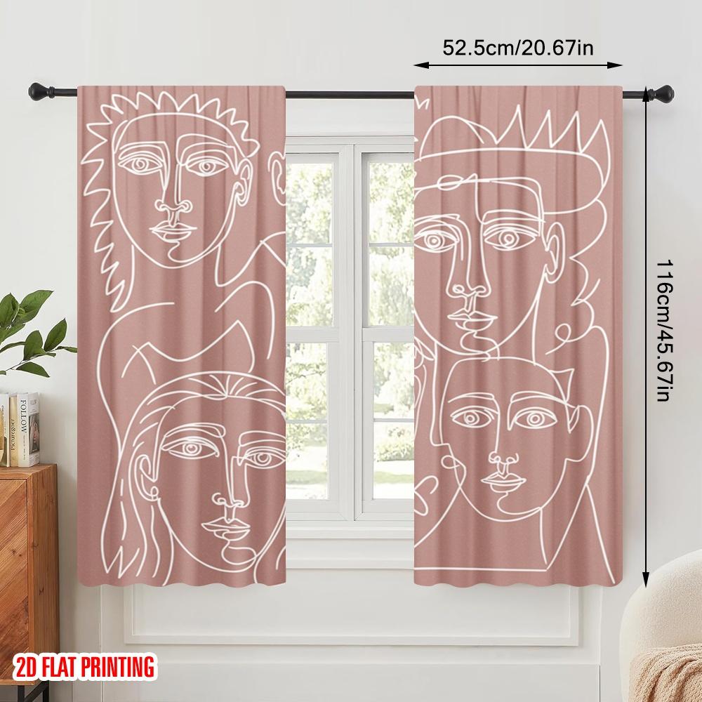 2pcs 2D Flat Printing Drapes Cubist Faces 100% Polyester Fabric Without Electricity 0 Use for All Occasions