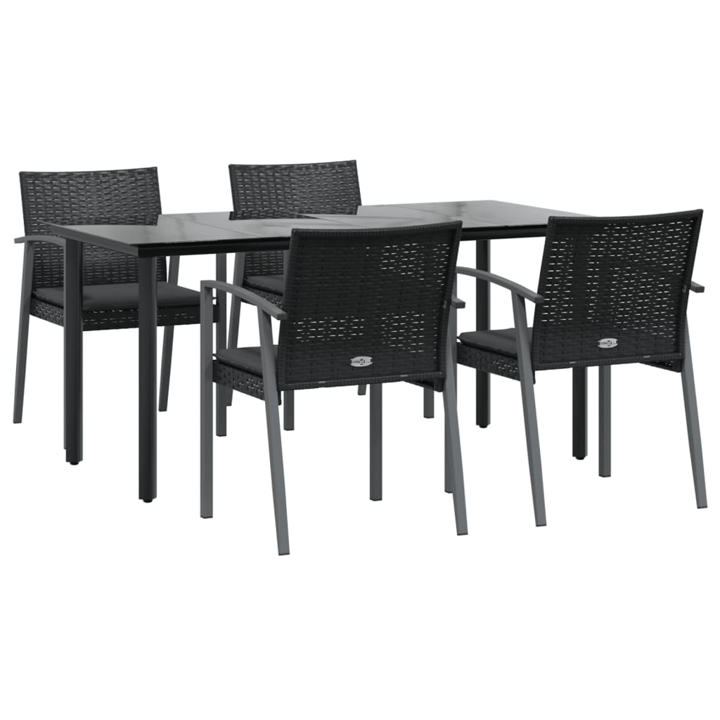vidaXL 5 Pcs. Garden Dining Set with Cushions Poly Rattan and Steel