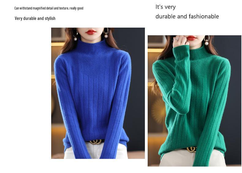 Women's Thickened Half-High Collar Pure Wool Sweater - Loose Knit Base Layer for Autumn/Winter