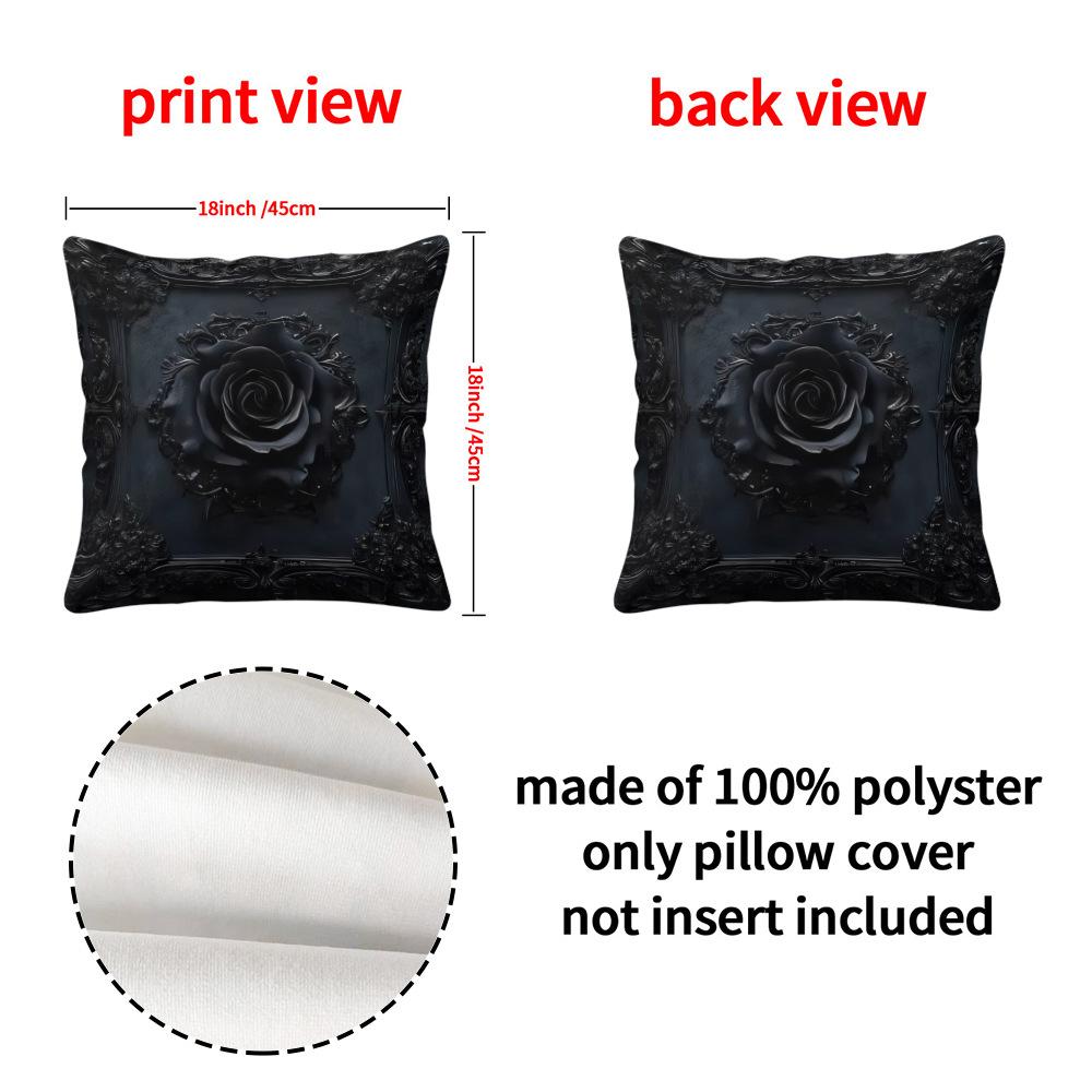 Home Black and White Rose Print Linen Pillow Cover Halloween Sofa Living Room Decoration Cushion Cushion