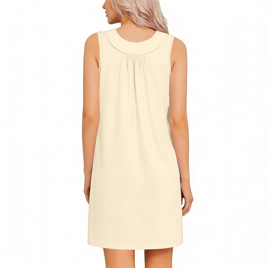 Women's Post Shoulder  Dress Tear Away Sleeveless Dress Side Full Open Chemo Port Adaptive Nightgown