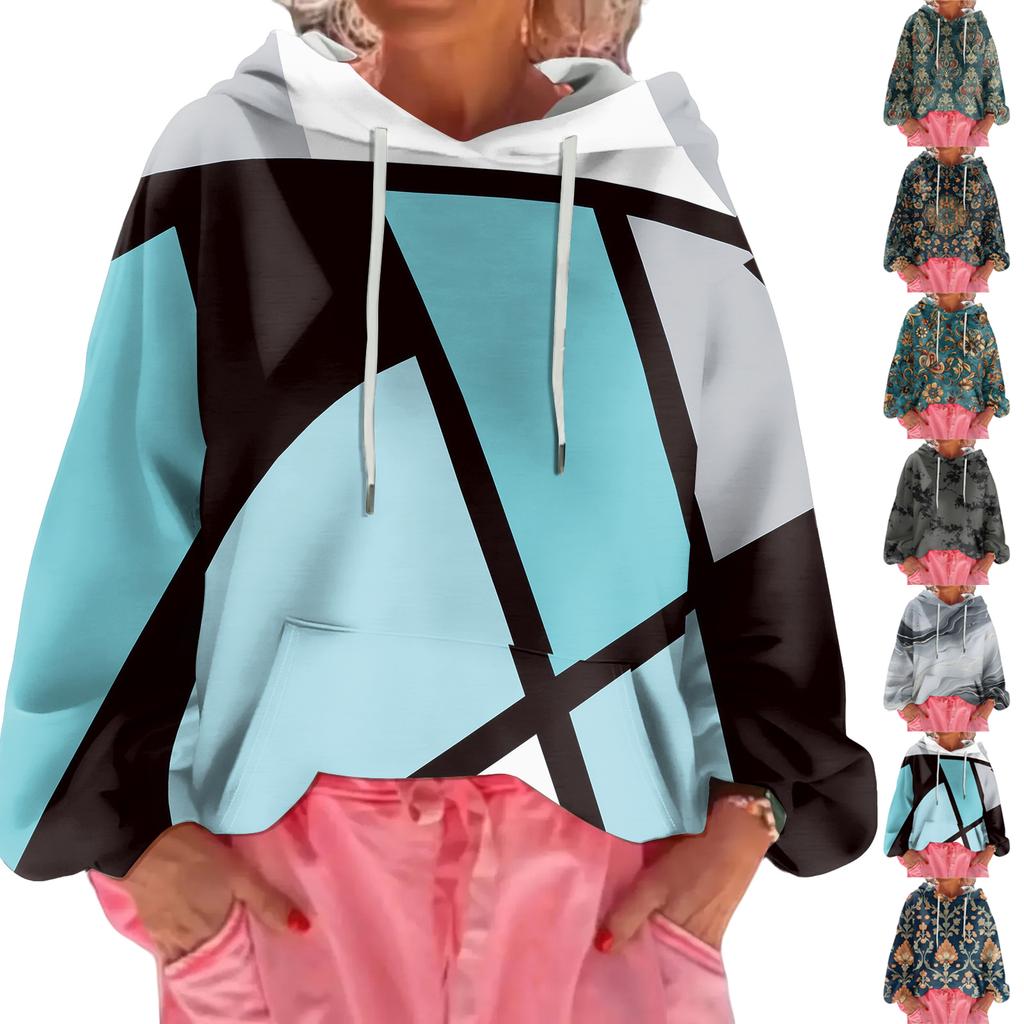 Women's Floral Print Loose Casual Long Sleeved Hooded Sweatshirt