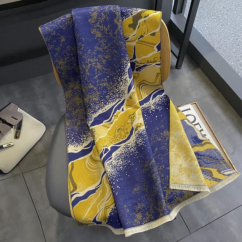 Imitation cashmere landscape scarf women's autumn and winter versatile contrasting colors landscape simple retro warm scarf
