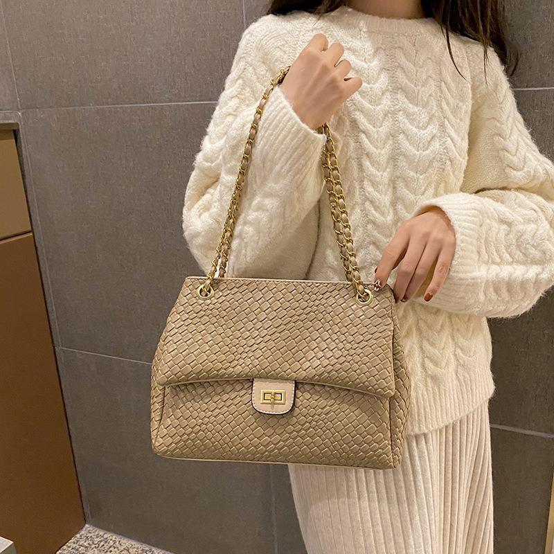 Supply Rhombus chain bag women's new trendy fashion large capacity woven crossbody shoulder armpit bag