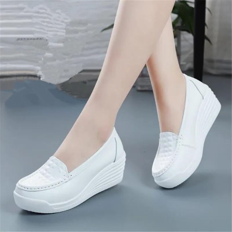 Fashion Genuine Leather Women's Shoes Four Seasons Nurse Work Shoes Women's Wedges White Platform Womens Shoes