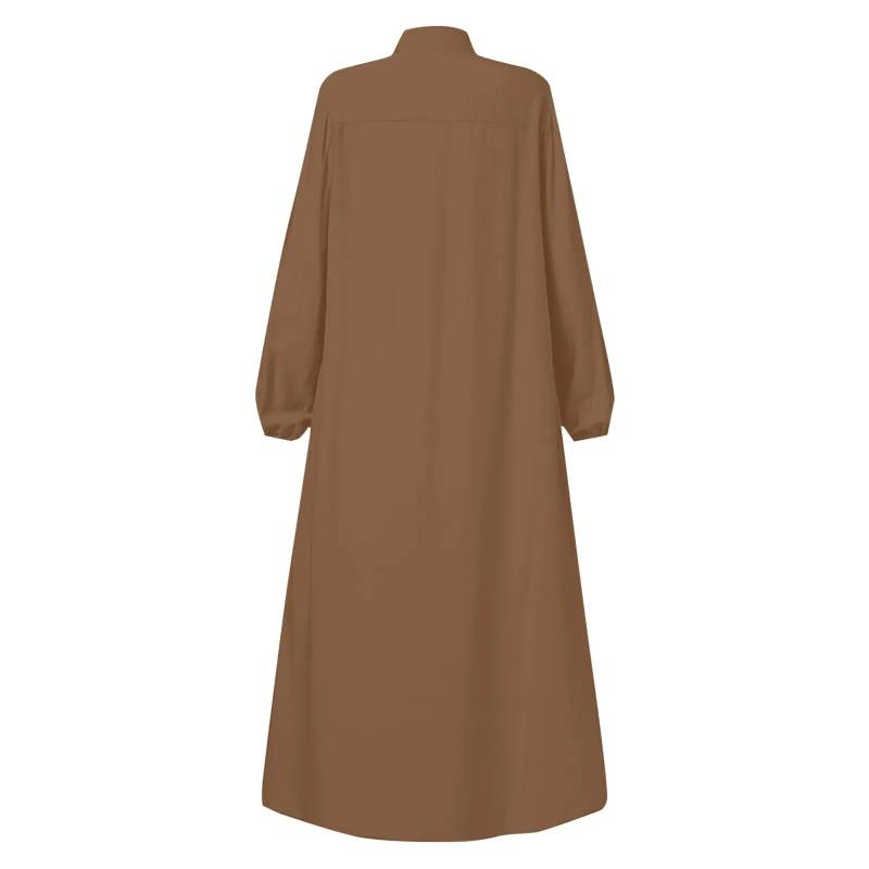 Abaya Ramadan da Donna Oversize con Zip Frontale Abito Musulmano Tasche Collo Alto Abbigliamento Monocolore Ampio
