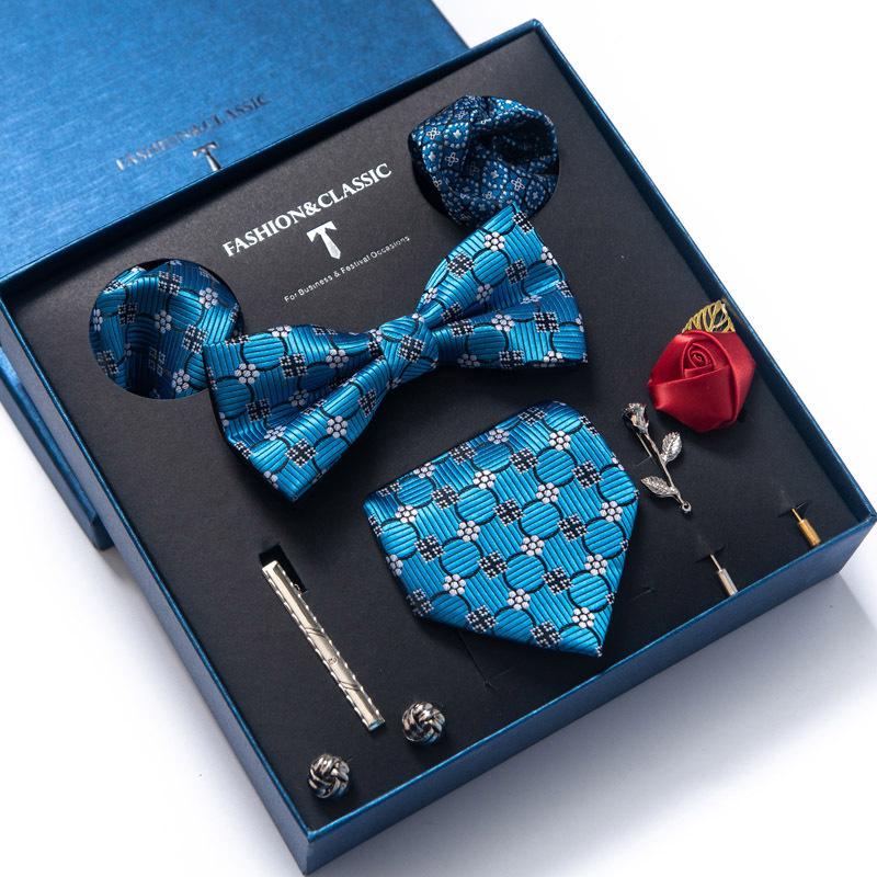 Men's 8-Piece Formal Accessory Set: Bow Tie, Corsage, Brooch, Cufflinks for Weddings.