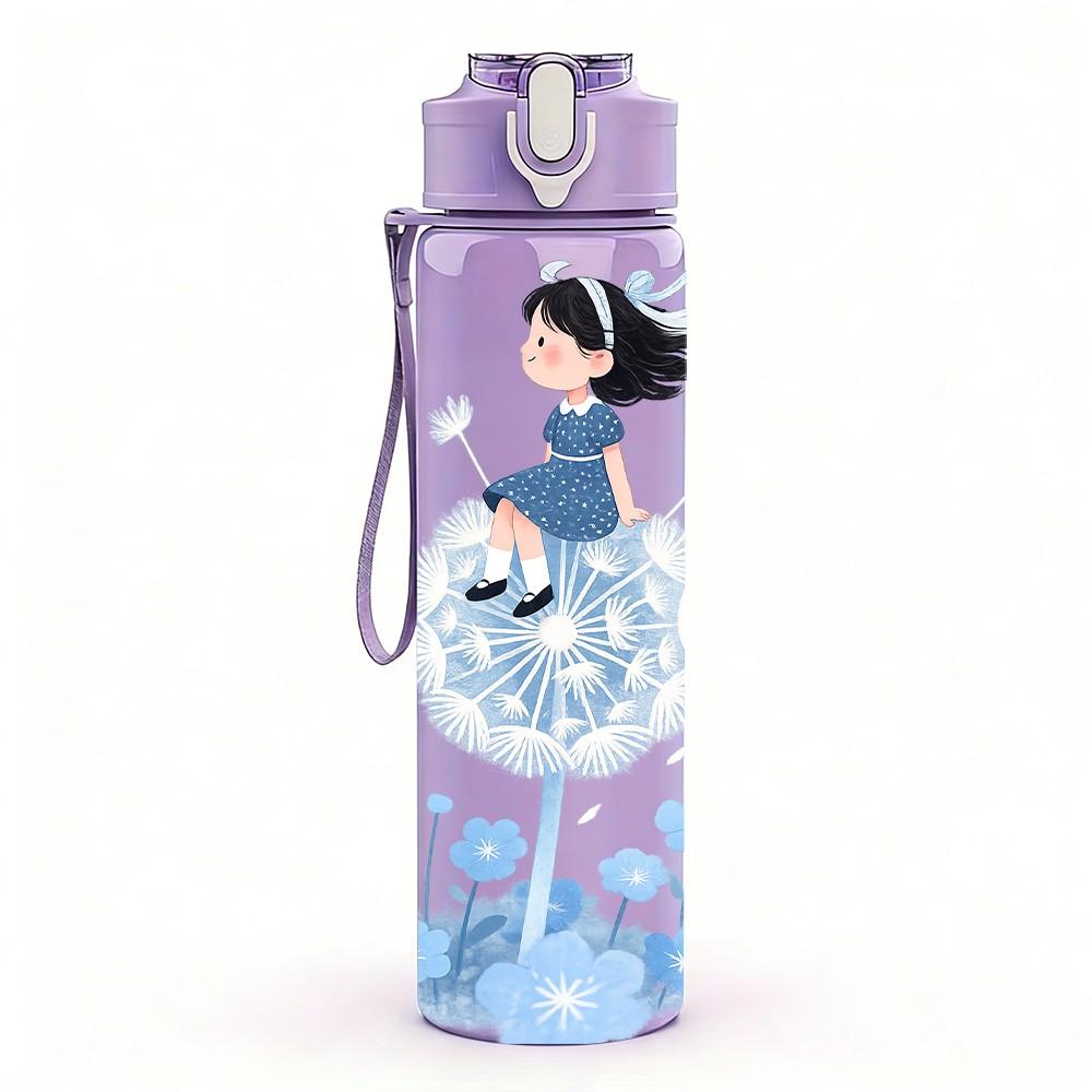 1PC Girl On Bubble Watercolor Pattern 750ml Color Plastic Sports Water Bottle Leakproof Flip Straw Lid Suitable for Sports Office Home Use