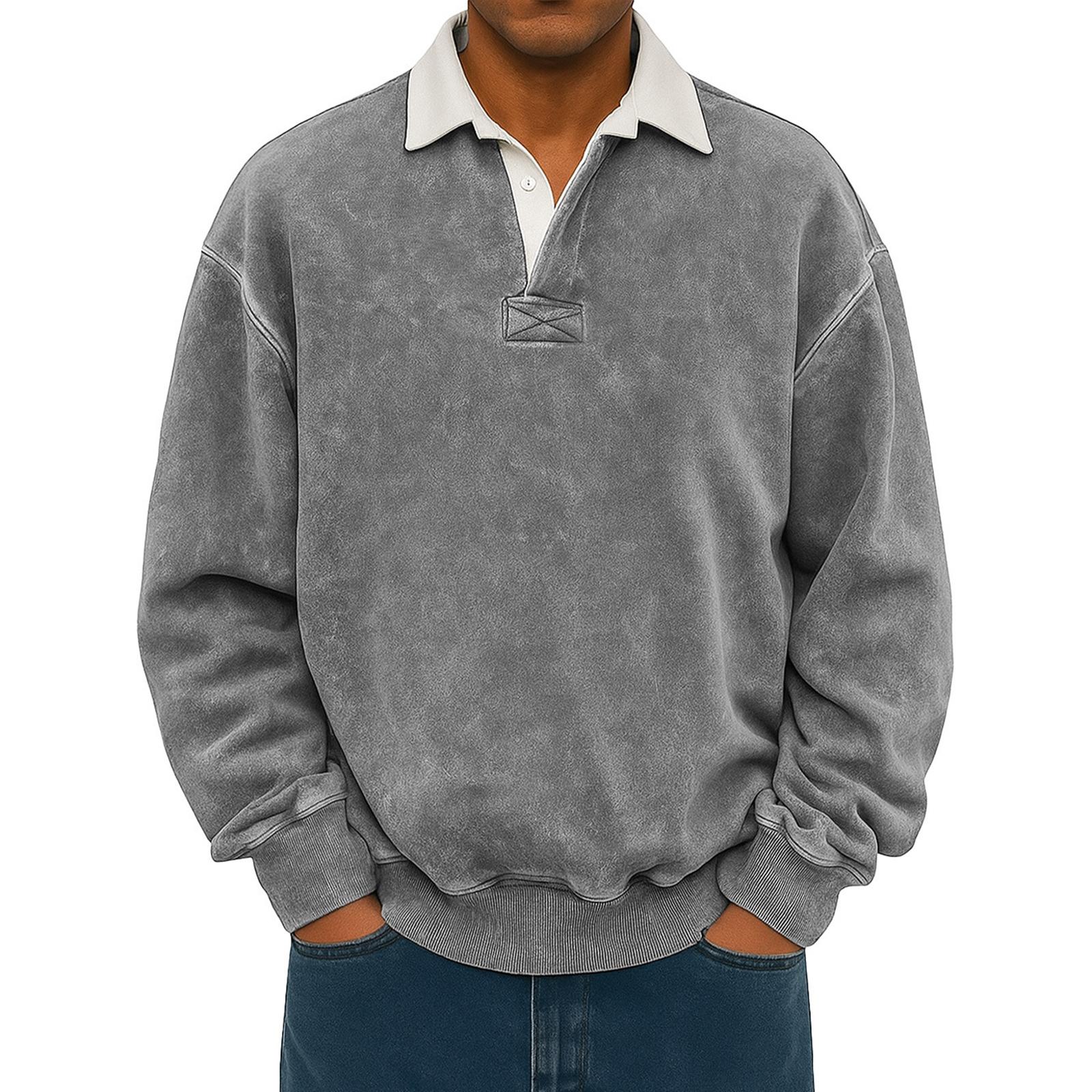 

Men s Leisure Flip Collar Long Sleeves Pullover Hoodie XXXL