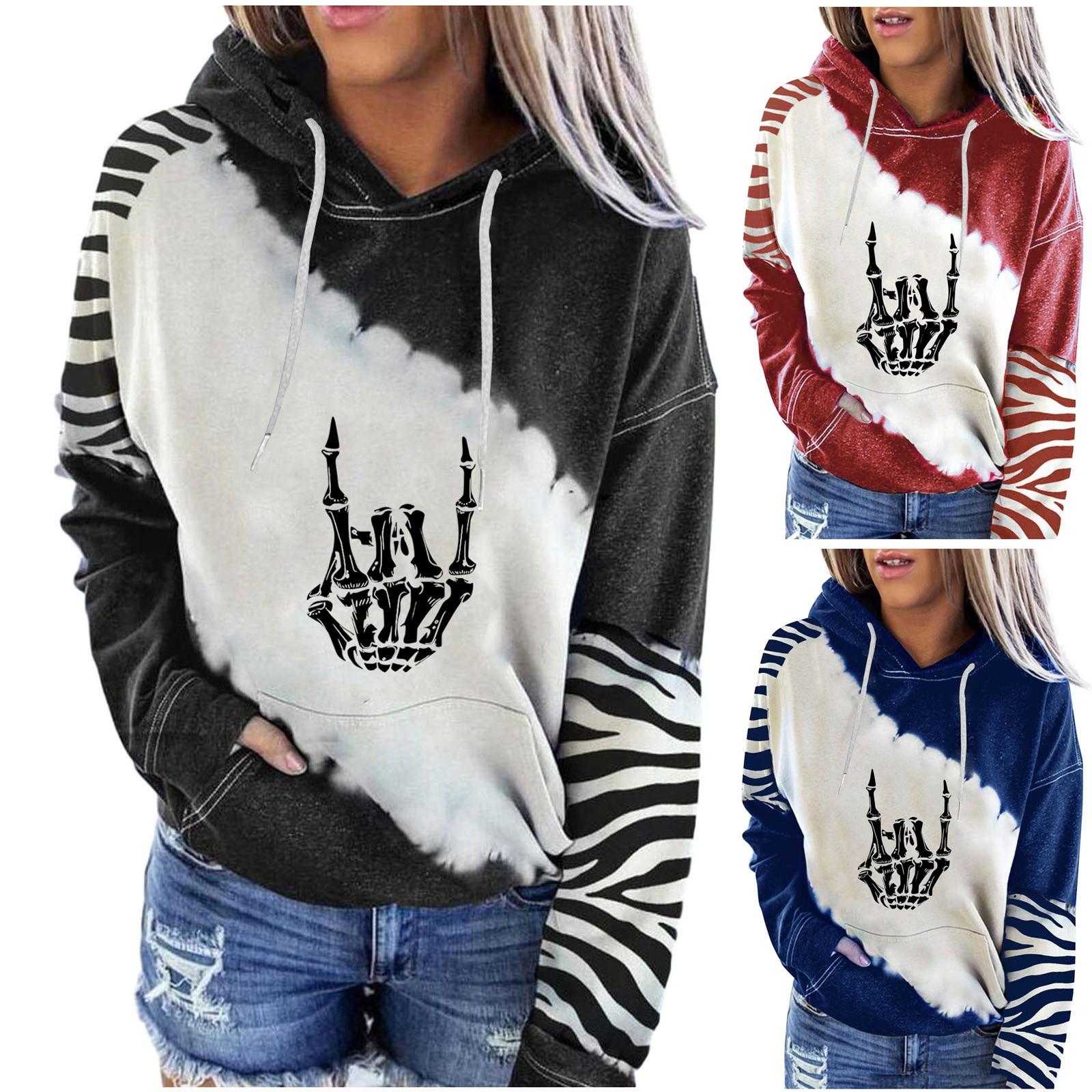 

Women s Casual Fashion 2022 Halloween Print Long Sleeve Pullover Hooded Top