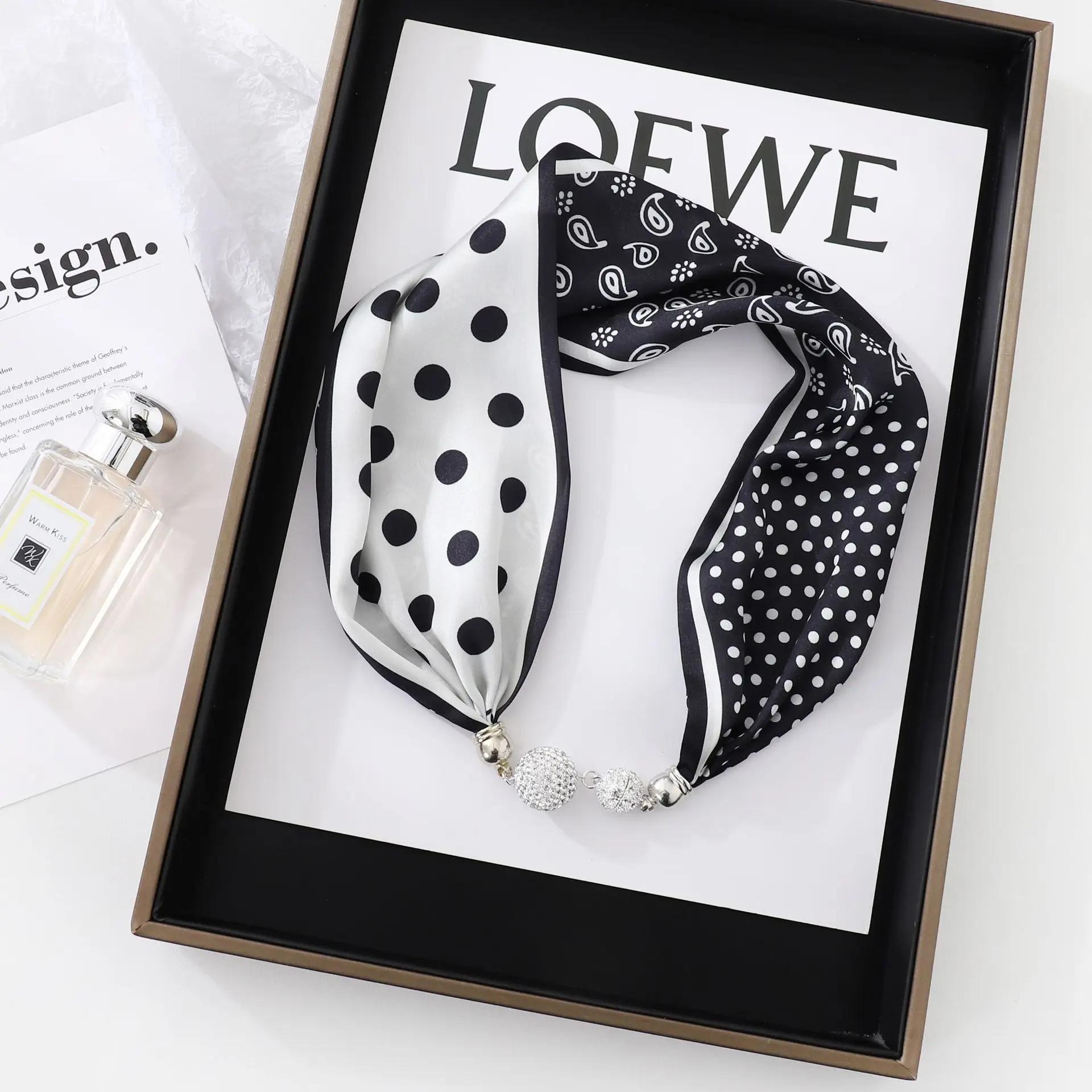 

Fashion Magnet Buckle Neckerchief Solid Silk Scarf Women Skinny Headband Hand Wrist Bag Scarves Print Necklace Accessories One Size