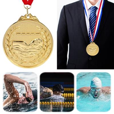 Médaille de Natation 6,5 cm Médailles de Récompense avec Ruban de Cou Métal Médailles de Vainqueur Médaille d'Or/Argent/Bronze pour Compétition Sportive