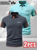 Geometric 2pcs Men's Polo Shirt with Short Sleeves & Color Block, Men's Business Casual T Shirts, Breathable for Spring and Summer Fashion Daily Wear