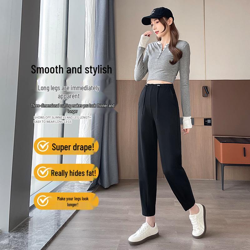 Plus Size Maternity Lantern-Style Cropped Pants - Comfortable, Non-Tight Belly & Cuffed for Spring and Autumn