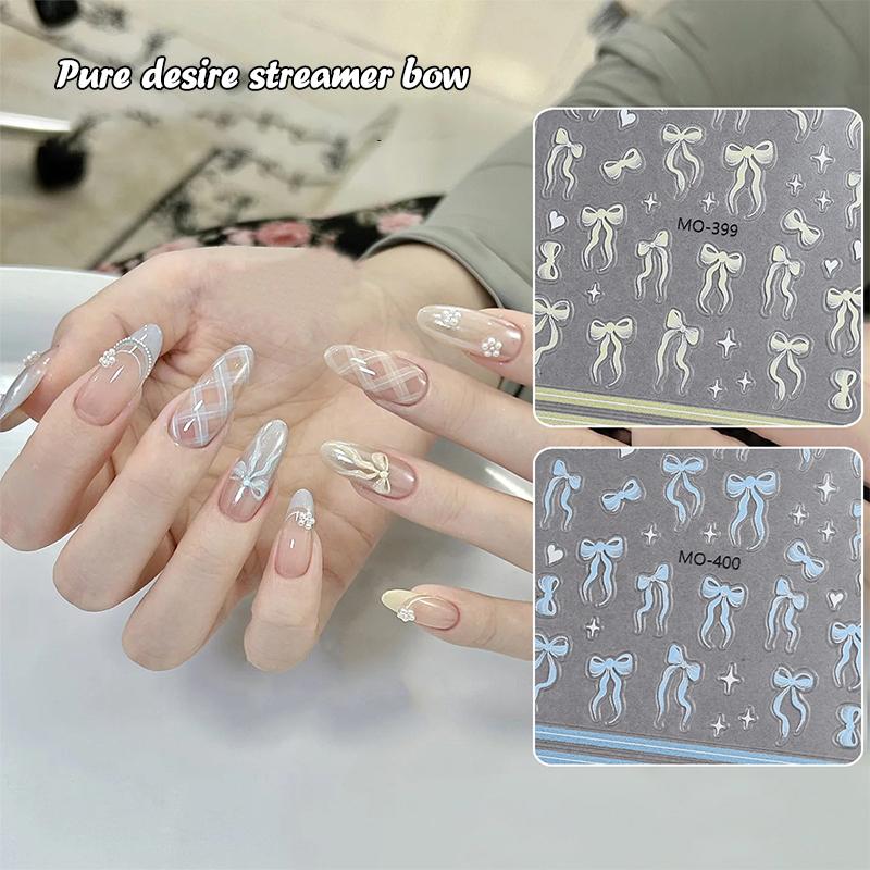 Ribbon Bow Shape Nail Sticker Multicolour Stereoscopic Relief Enhancement Adhesive Nail Decal Decoration Diy