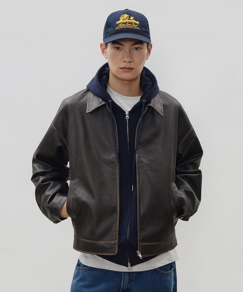 Leire Vintage Washed Leather Jacket [Brown]