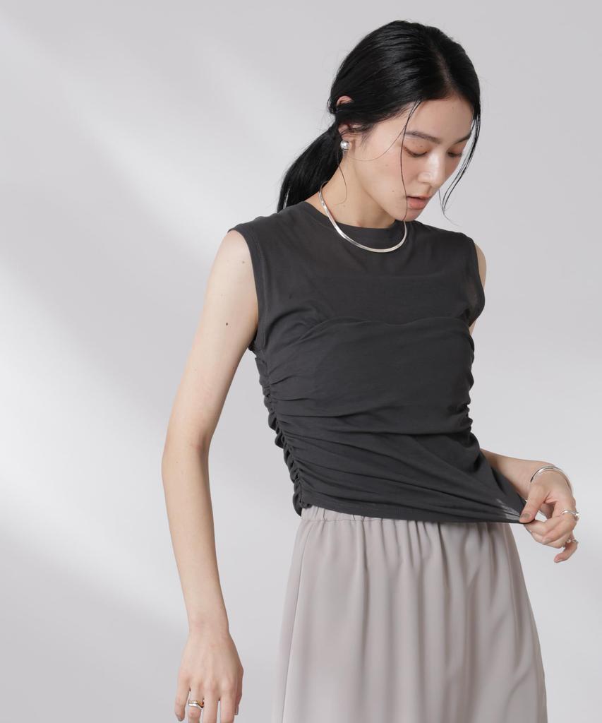 Nano Universe Docking Bustier Sheer Size Top, Women's, M, 023, Charcoal, 669-5124323