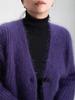 European & American Style Purple Faux Mink Velvet V-Neck Long-Sleeve Knitted Cardigan Sweater