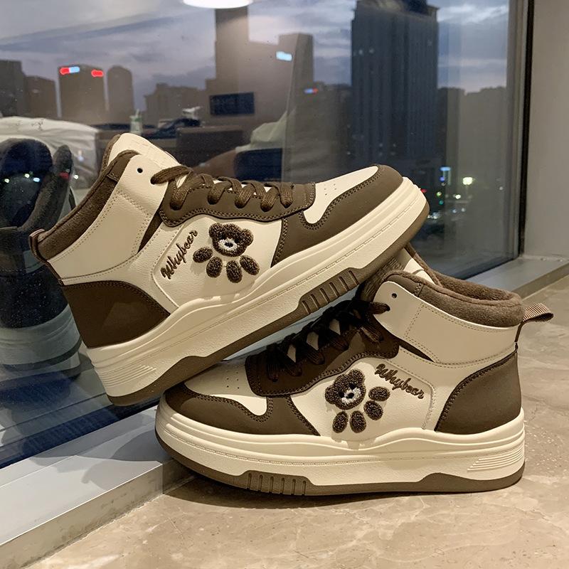 

G high-top cotton shoes women s velvet thermal short boots thick-soled color matching middle school students bear leisure transportation 40