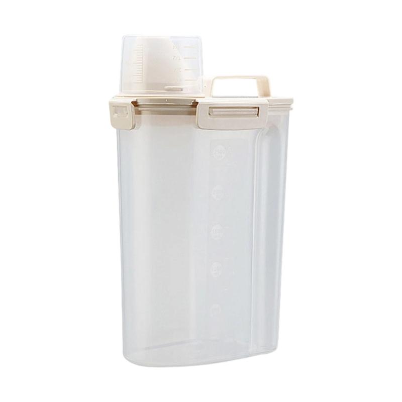 Transparent Plastic Pet Food Storage Box With Measuring Cup And Secure Handles Great For Travel and Home Indoor Use