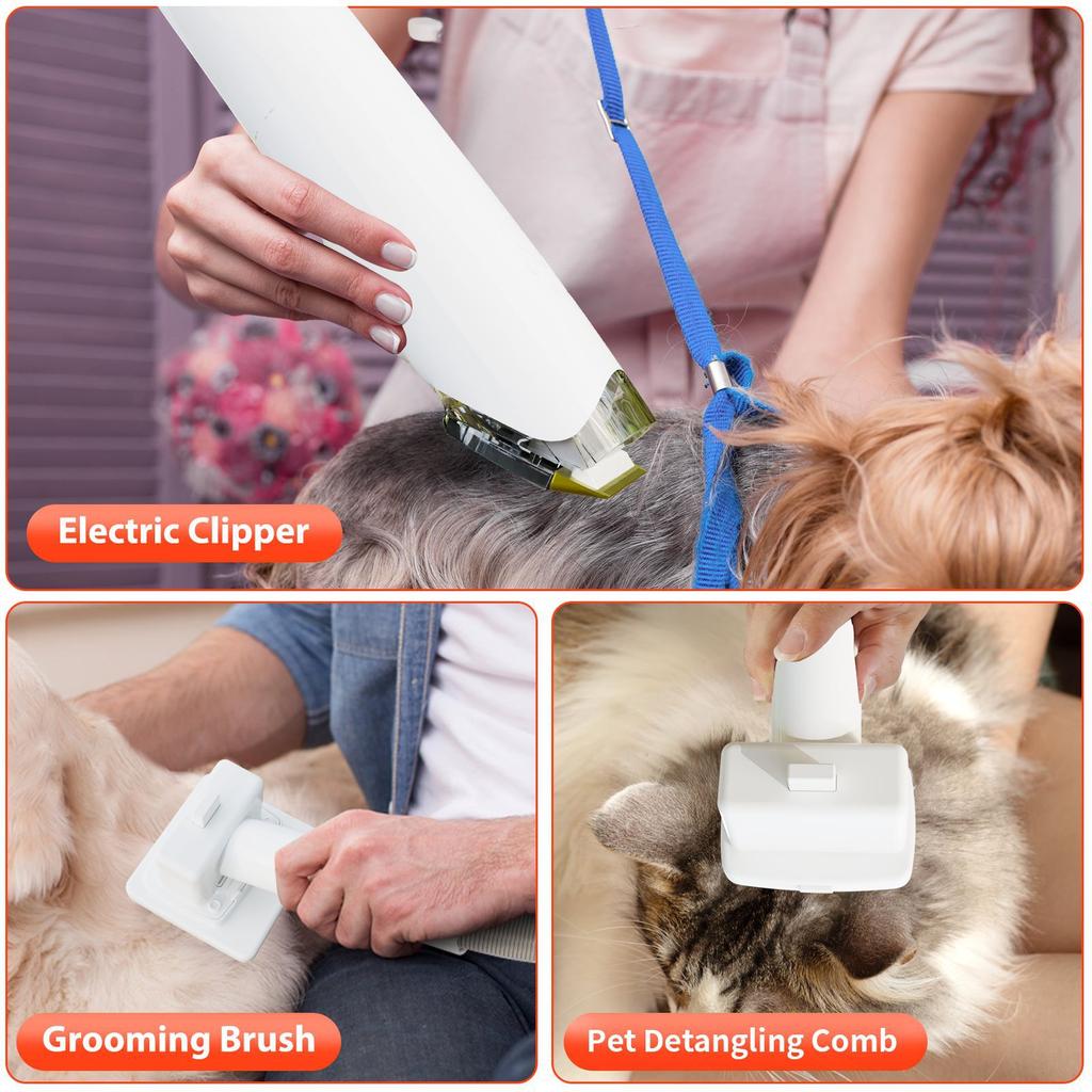 Multifunctional Pet Grooming Vacuum, Powerful Suction Dog Hair Trimmer Set with Detangling Brush, Low Noise Pet Hair Vacuum for All Breeds Dogs Cats