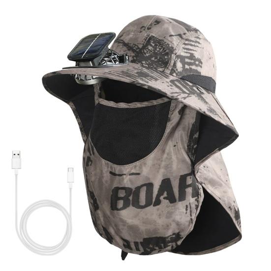 

Мужская шляпа от солнца с вентилятором с двойным питанием, широкополая шляпа от солнца хаки