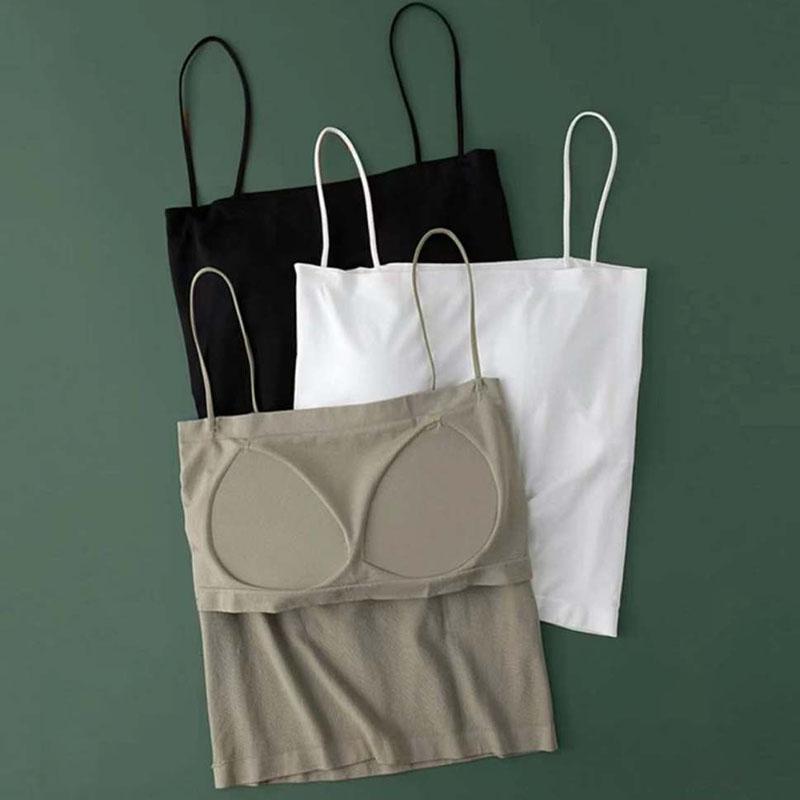 Strap with Chest Pad Vest Suspender with Thin Shoulder Strap Bra Underwear Sleeveless Top Female Slim Solid Color Tank Top