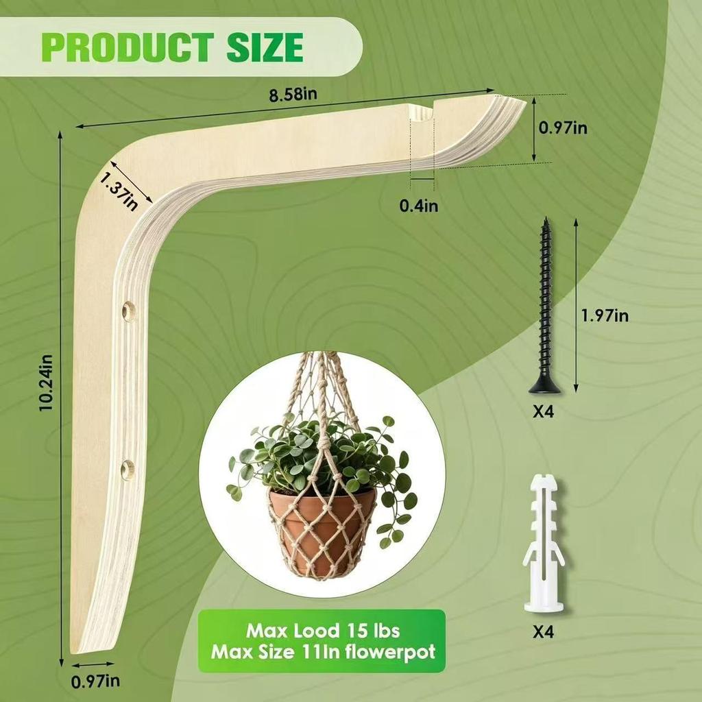 Solid Wood Wall Hook & Plant Hanger with Indoor Shelf
