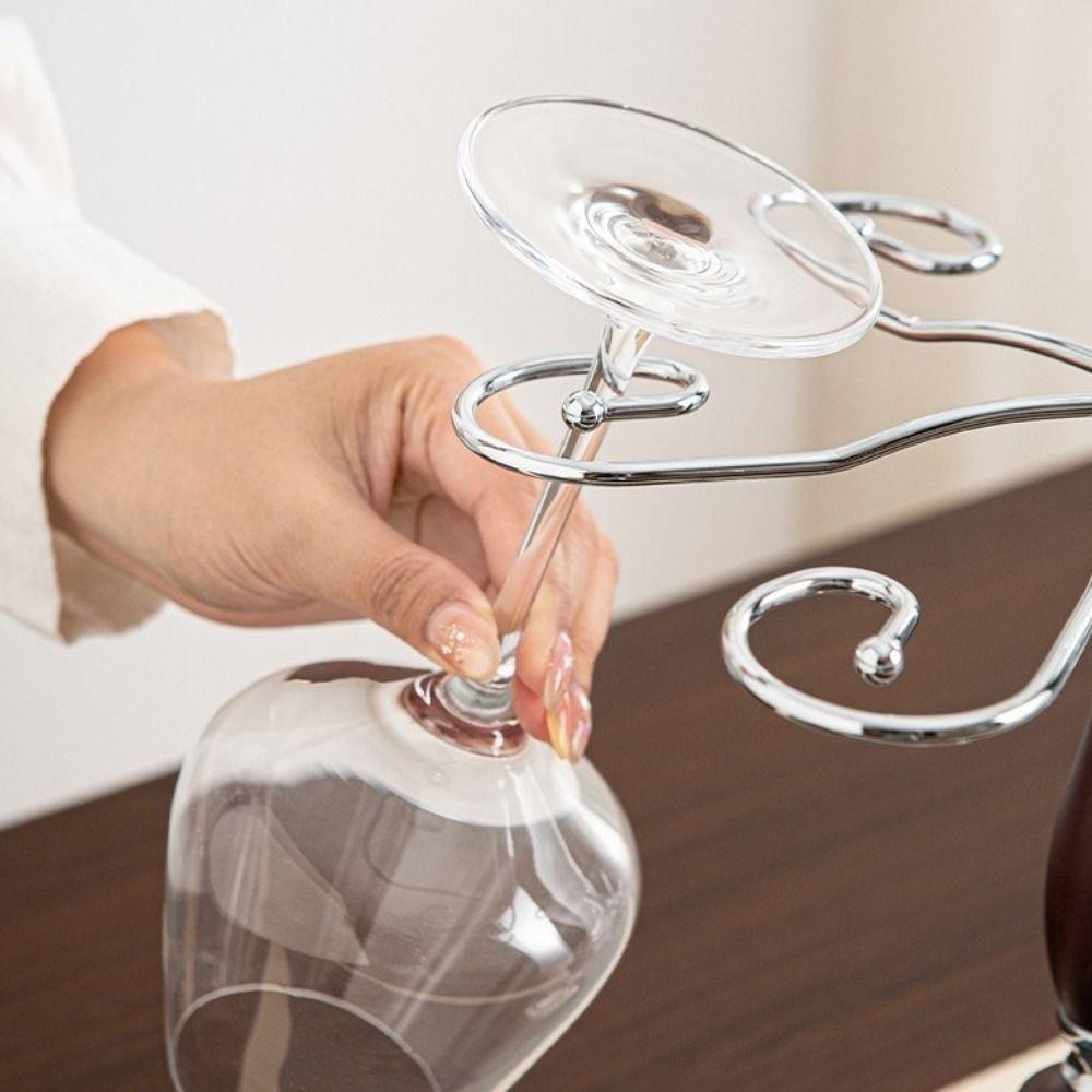 Freestanding 6 Bottles Wine Glass Rack Wooden High-Stem Glass Holder Bar Accessory