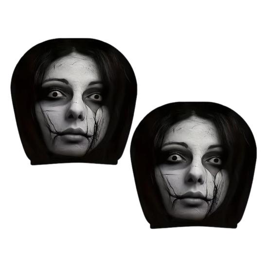 Breathable Car Seat Protector 2Pcs Universal Headrest Covers, Horror Pattern Protector, Durable Polyester Cover Stretchy Interior Accessories for All